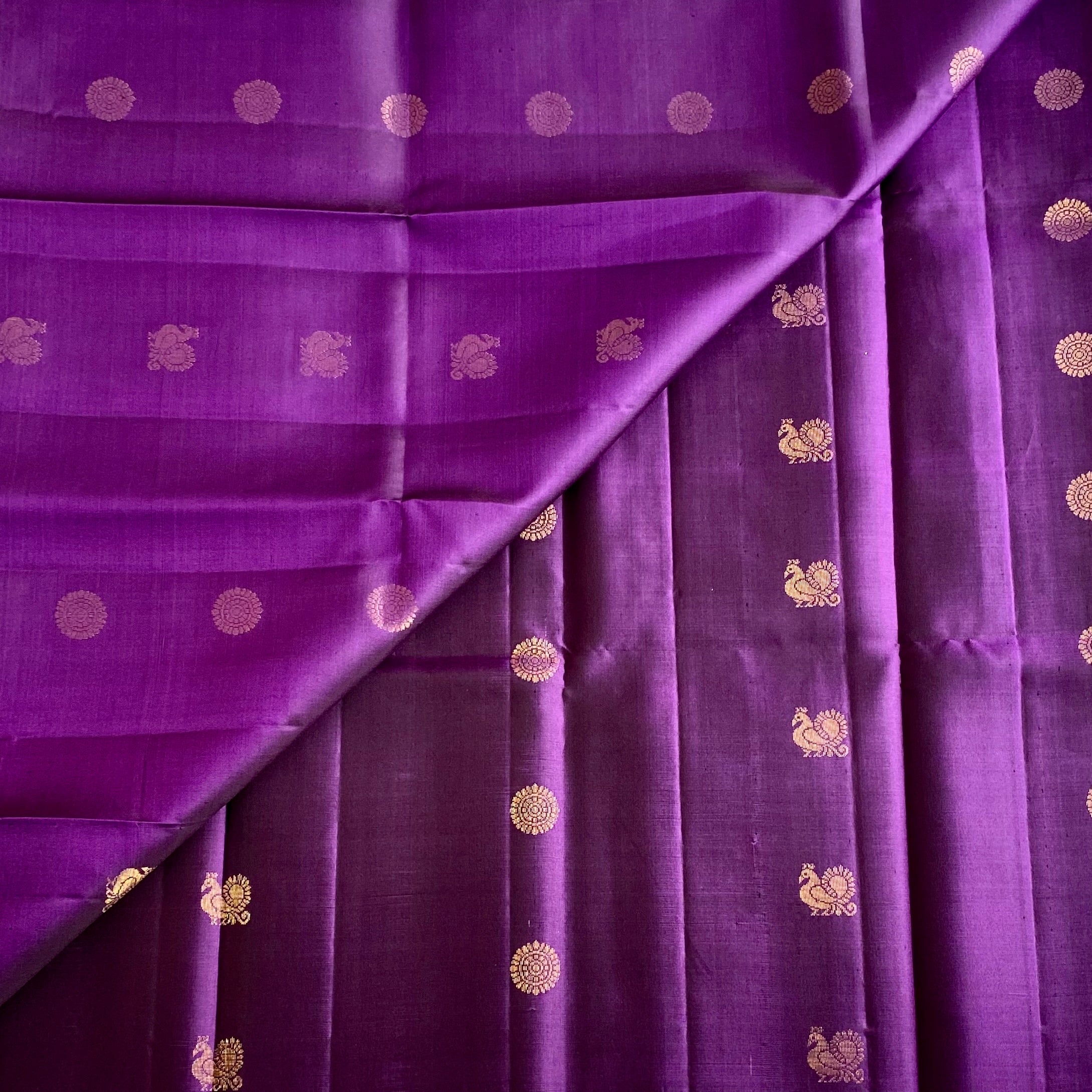 Royal Purple Designer Pure Silk Saree With Lime Green Pallu