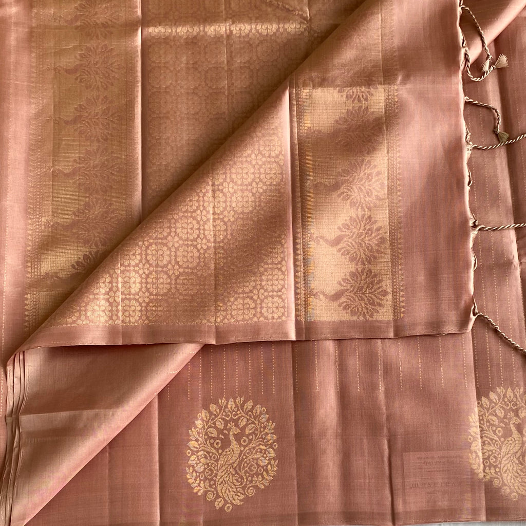 Dusty Rose Designer Pure Silk Saree With Rose Gold Pallu