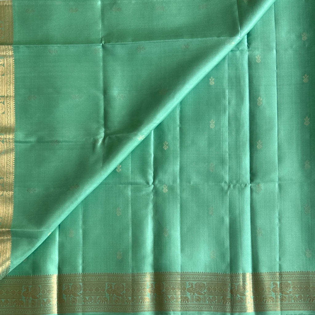 Seafoam Green Designer Handwoven Pure Silk with Elegant borders