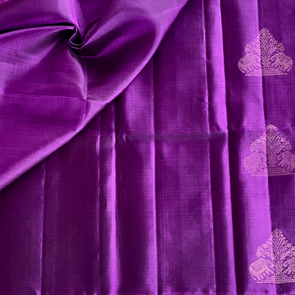 Royal Purple Designer Pure Silk Saree With Antique Gold Buta And Zari