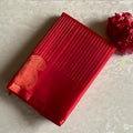 Kanakambari Orangish Red Designer Pure Silk Saree With Paisley Borders