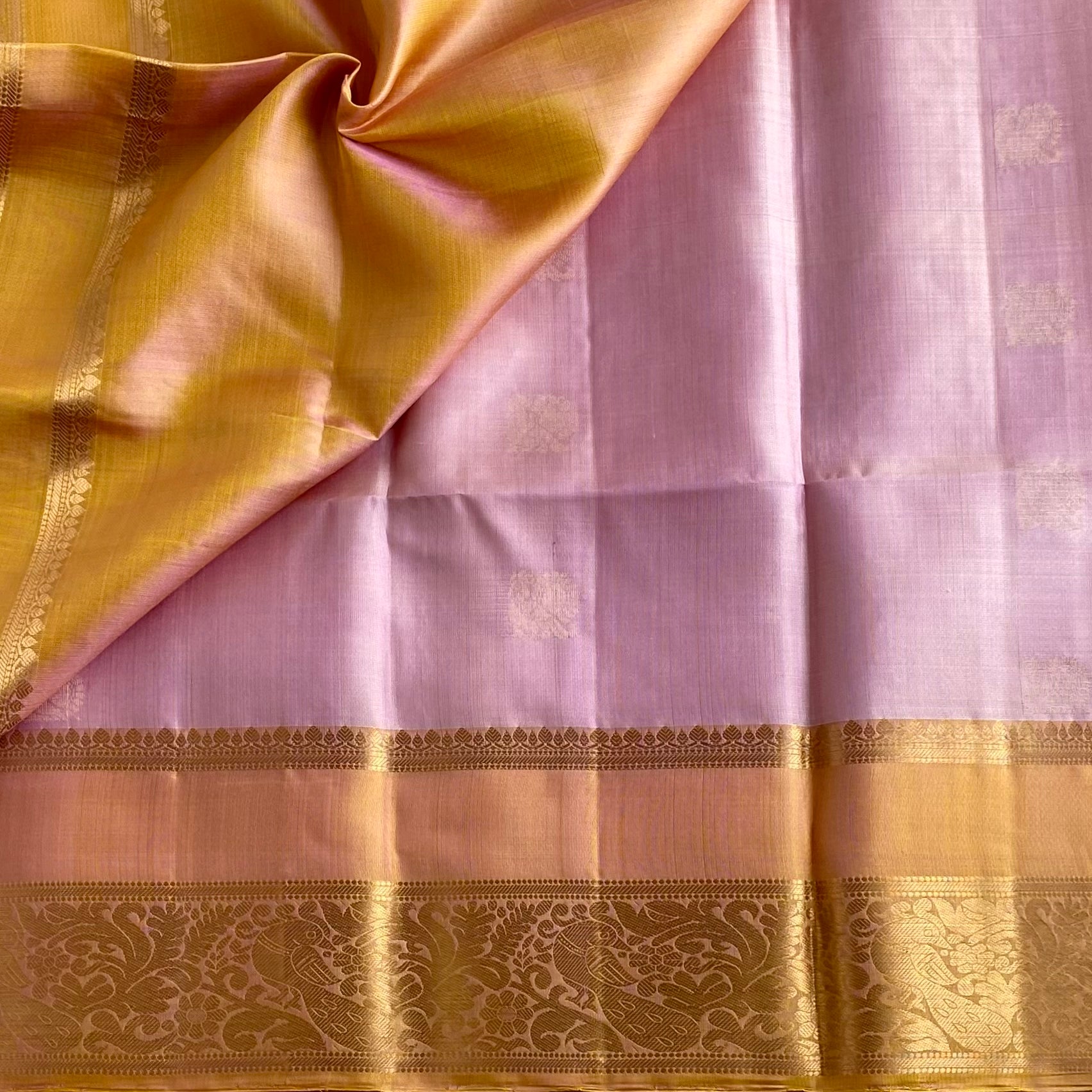 Dusty Rose Designer Pure Silk Saree With Antique Gold Pallu