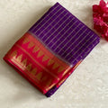 Royal Purple Soft Tussar Silk Saree With Rani Pink Pallu