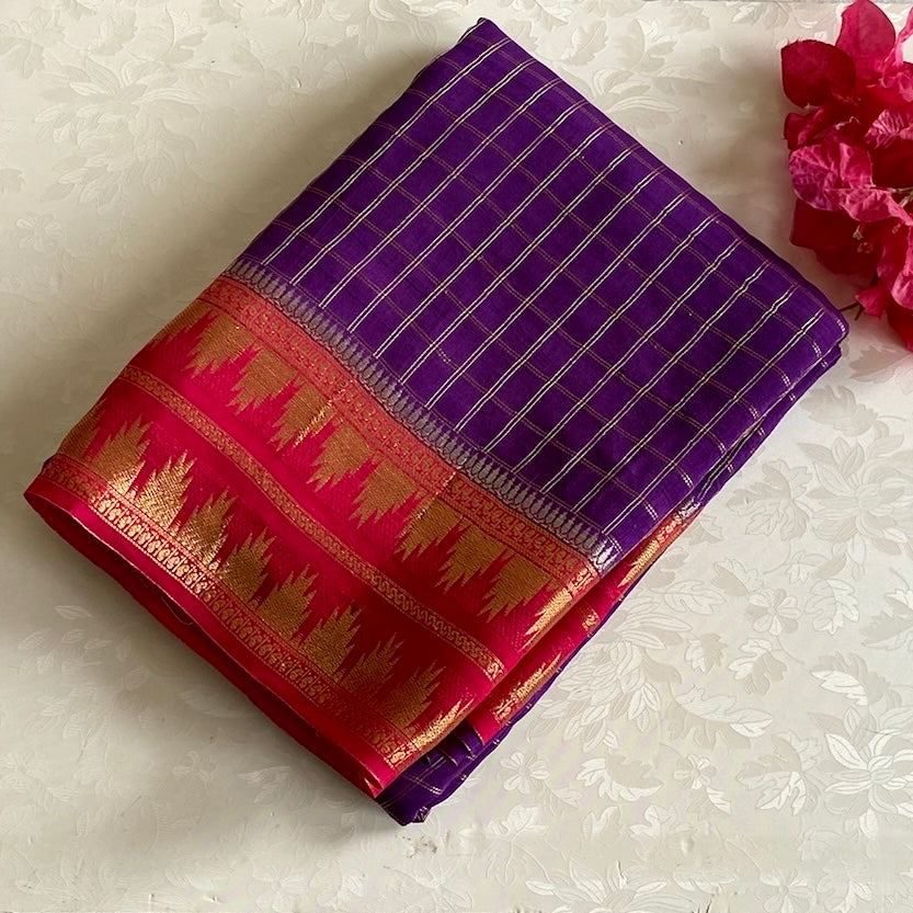 Royal Purple Soft Tussar Silk Saree With Rani Pink Pallu
