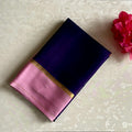Deep Navy Lightweight Mysore Crepe Silk Saree With Pastel Pink Border