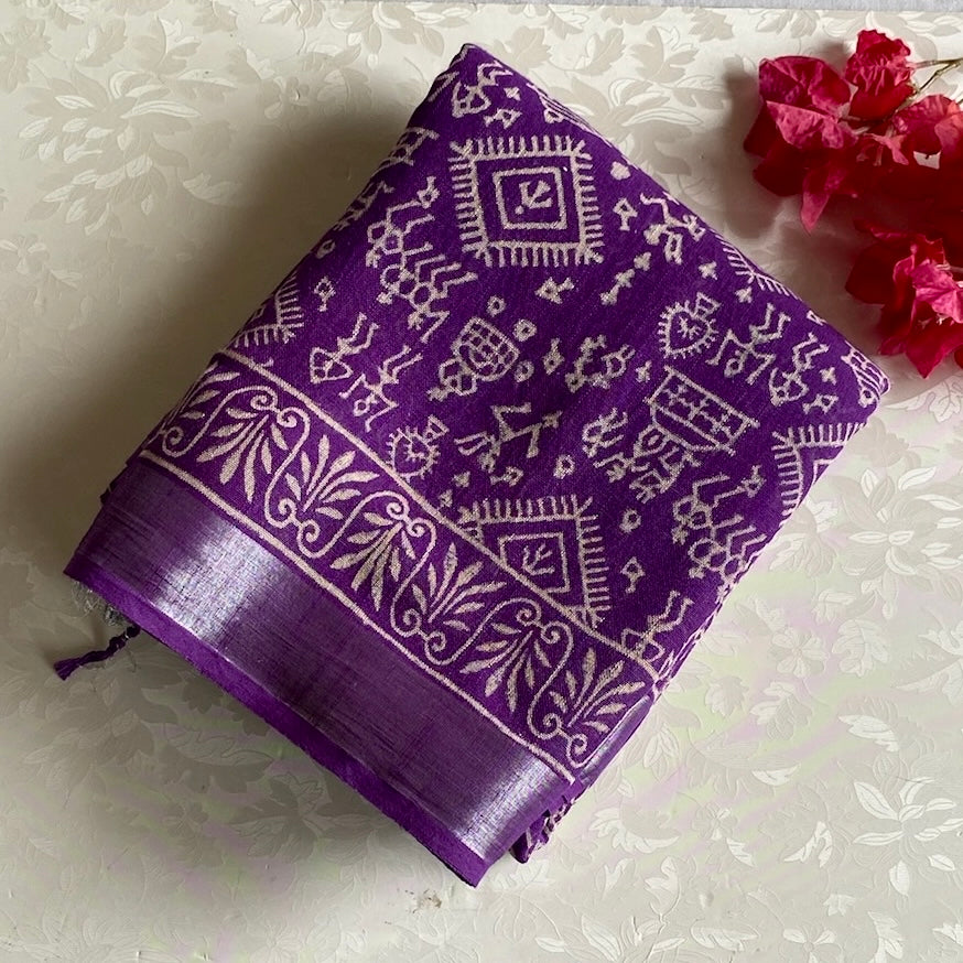 Pretty in Purple - Block Printed Soft Linen With Warli Prints