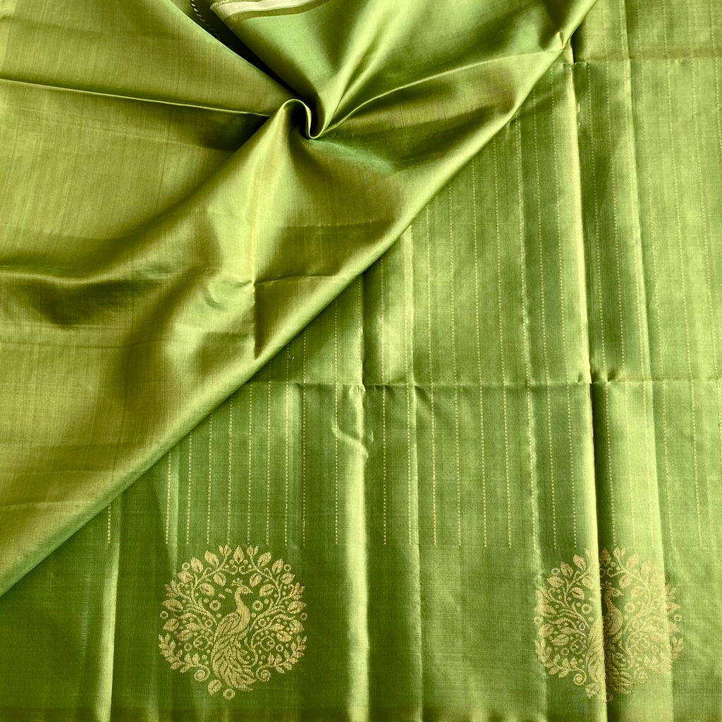 Pastel Green Designer Pure Silk Saree With Gold Zari Border