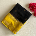 Charcoal Black And Mustard Yellow Soft Tussar Silk Saree