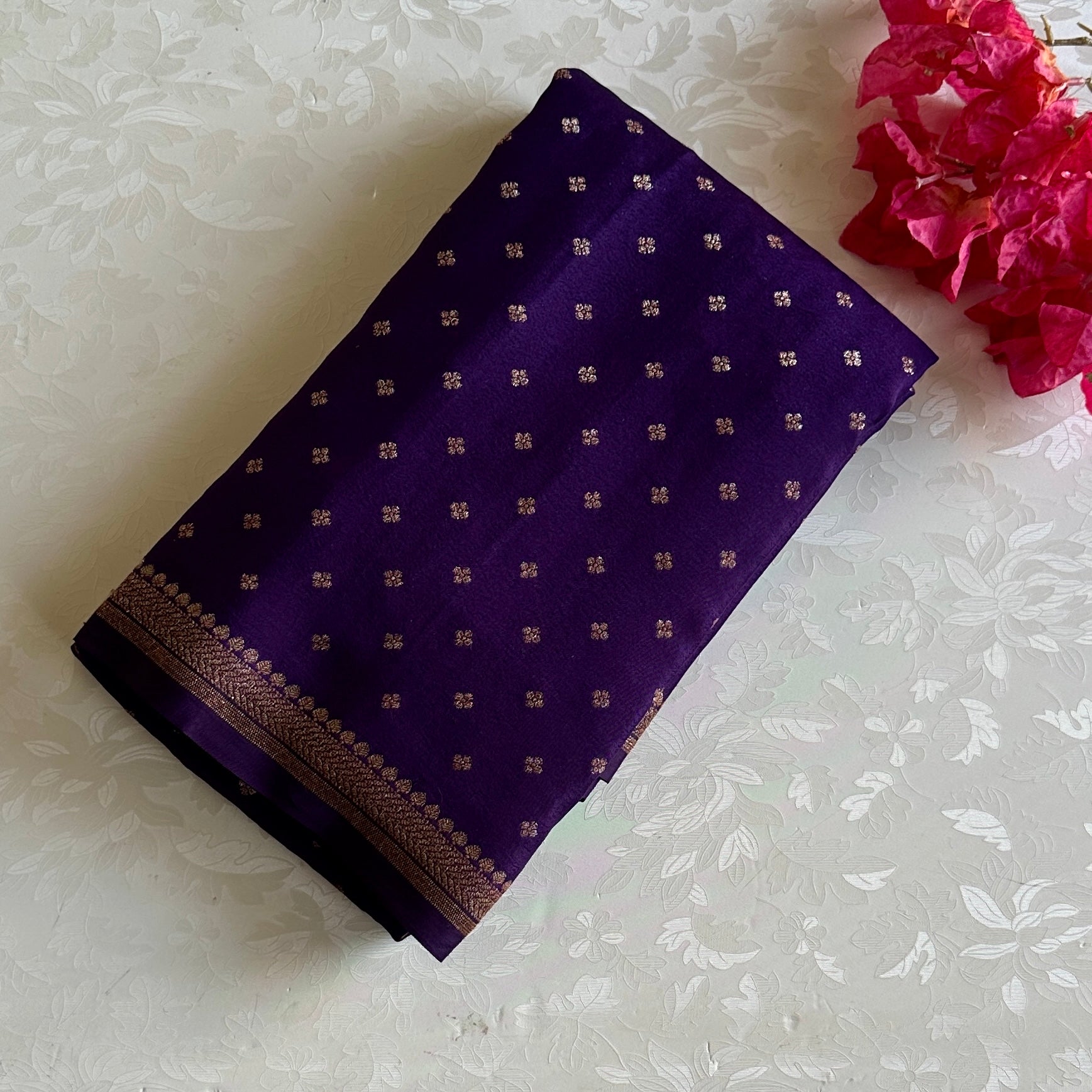 Royal Purple Banarasi Soft Crepe Silk With Antique Gold Brocade Pallu