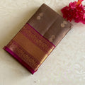 Bronze Brown Designer Pure Silk Saree With Deep Magenta Pallu