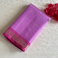 Lilac Dreamy Kanjeevaram Pure Zari Silk Saree With Rani Pink Pallu