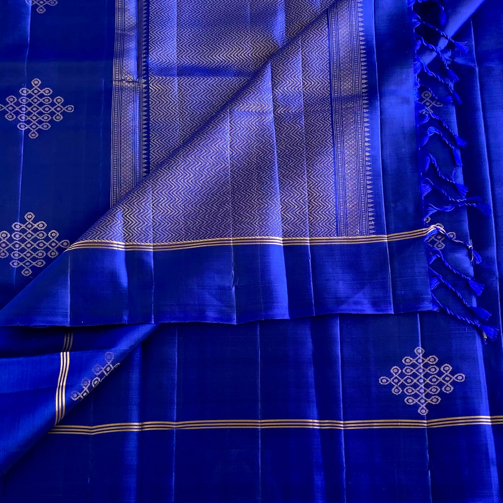 Royal Blue Designer Pure Silk With Kollam Zari Weave