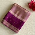 Dual Shaded Rose Gold Soft Blended Silk With Wine Purple Pallu