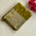 Olive Green Floral Silver Buti premium soft tussar with Meenakari work
