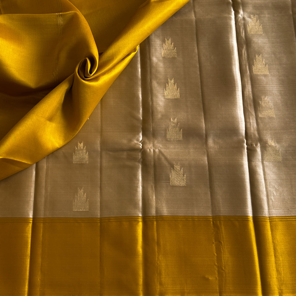 Mustard Silk Saree With Beige Pallu And Gold Zari Border