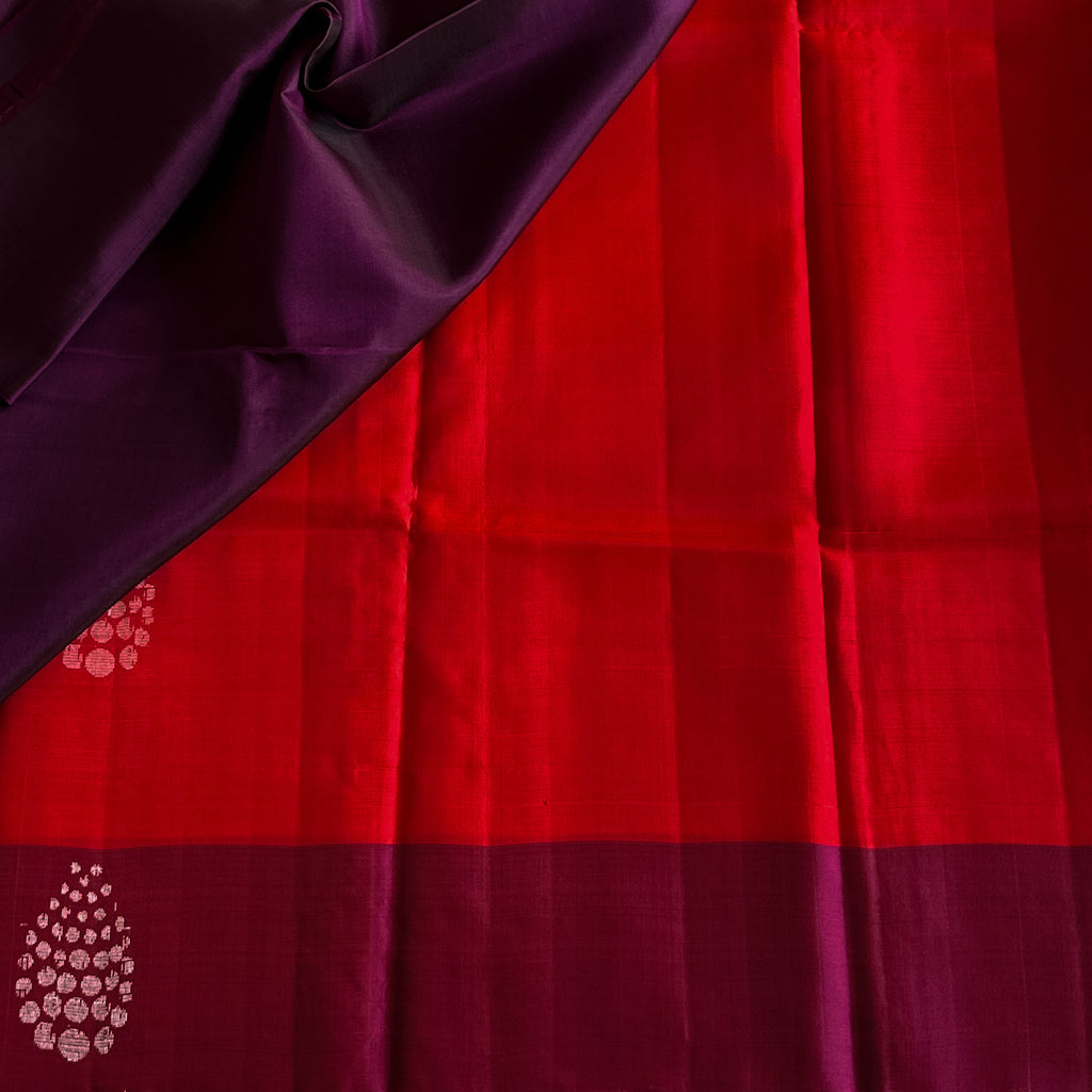 Crimson Orangish Red with magenta n purple designer pure Silk