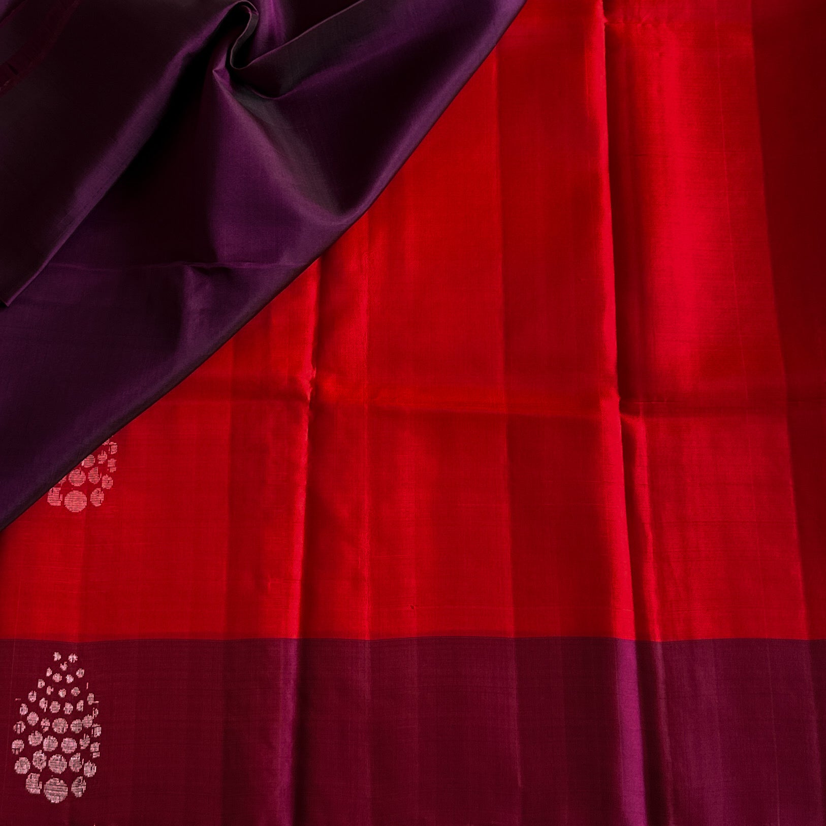 Crimson Orangish Red with magenta n purple designer pure Silk