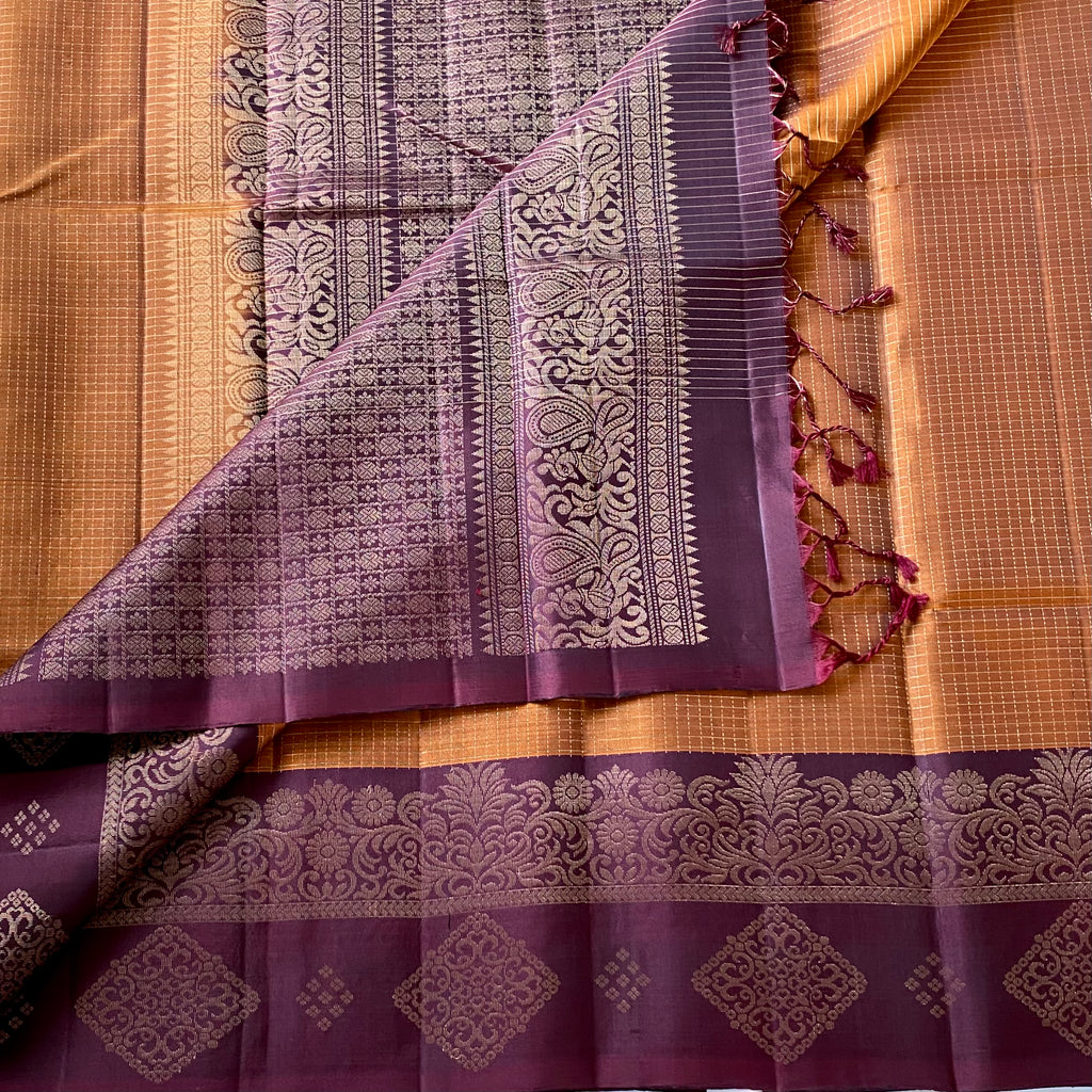 Deep Violet Silk Saree Silver Brocade Floral Paisley Pallu Wedding