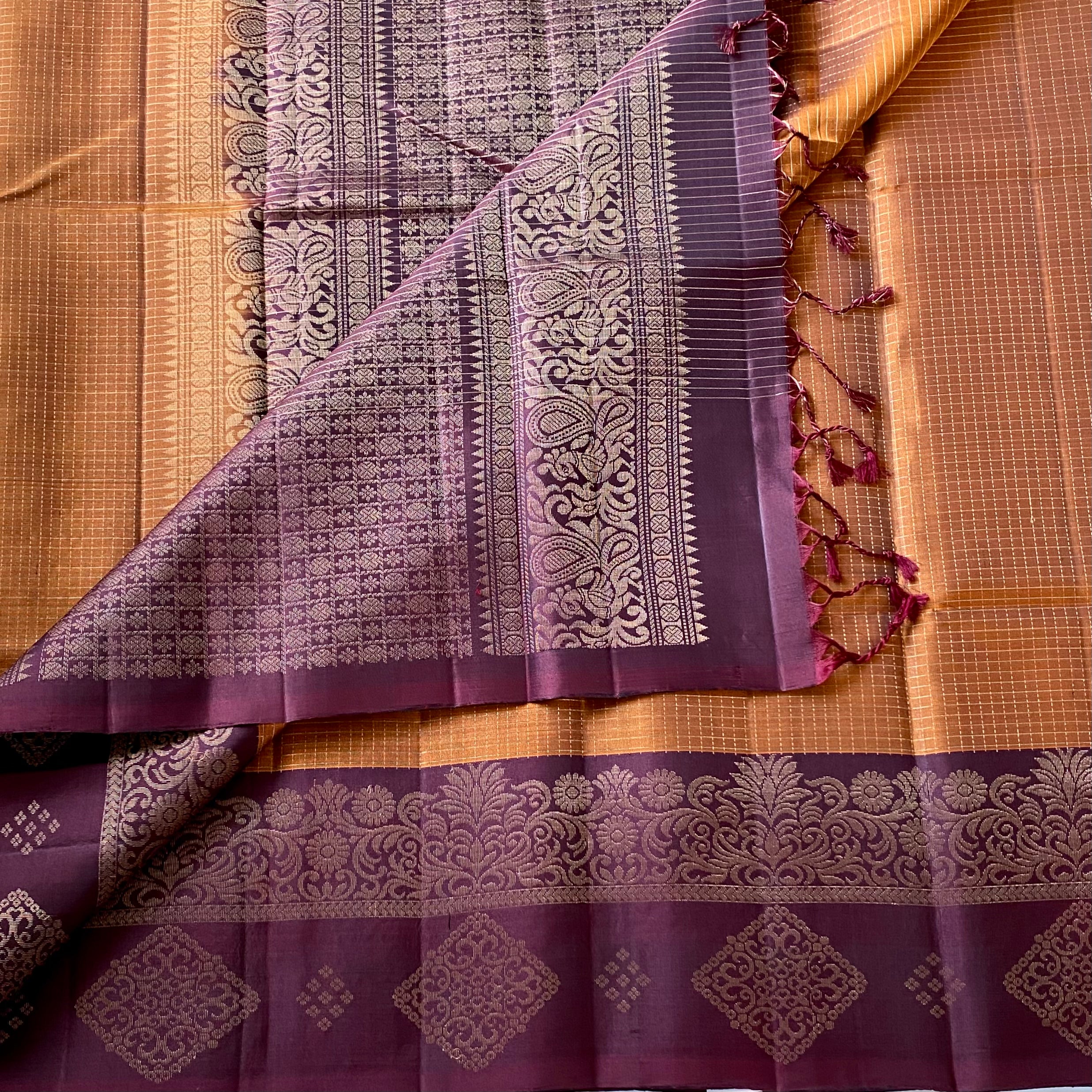 Deep Violet Silk Saree Silver Brocade Floral Paisley Pallu Wedding
