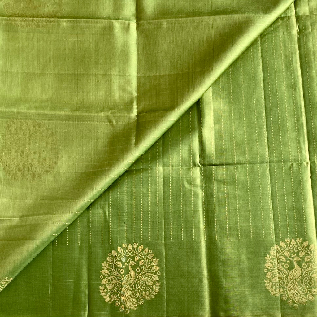 Pastel Green Designer Pure Silk Saree With Gold Zari Border