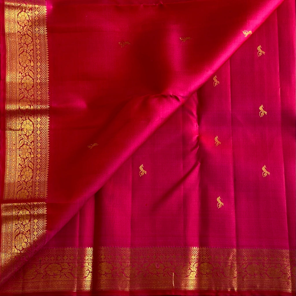 Cherry Pink Kanjeevaram Pure Zari Silk Saree With Zari Gold Border