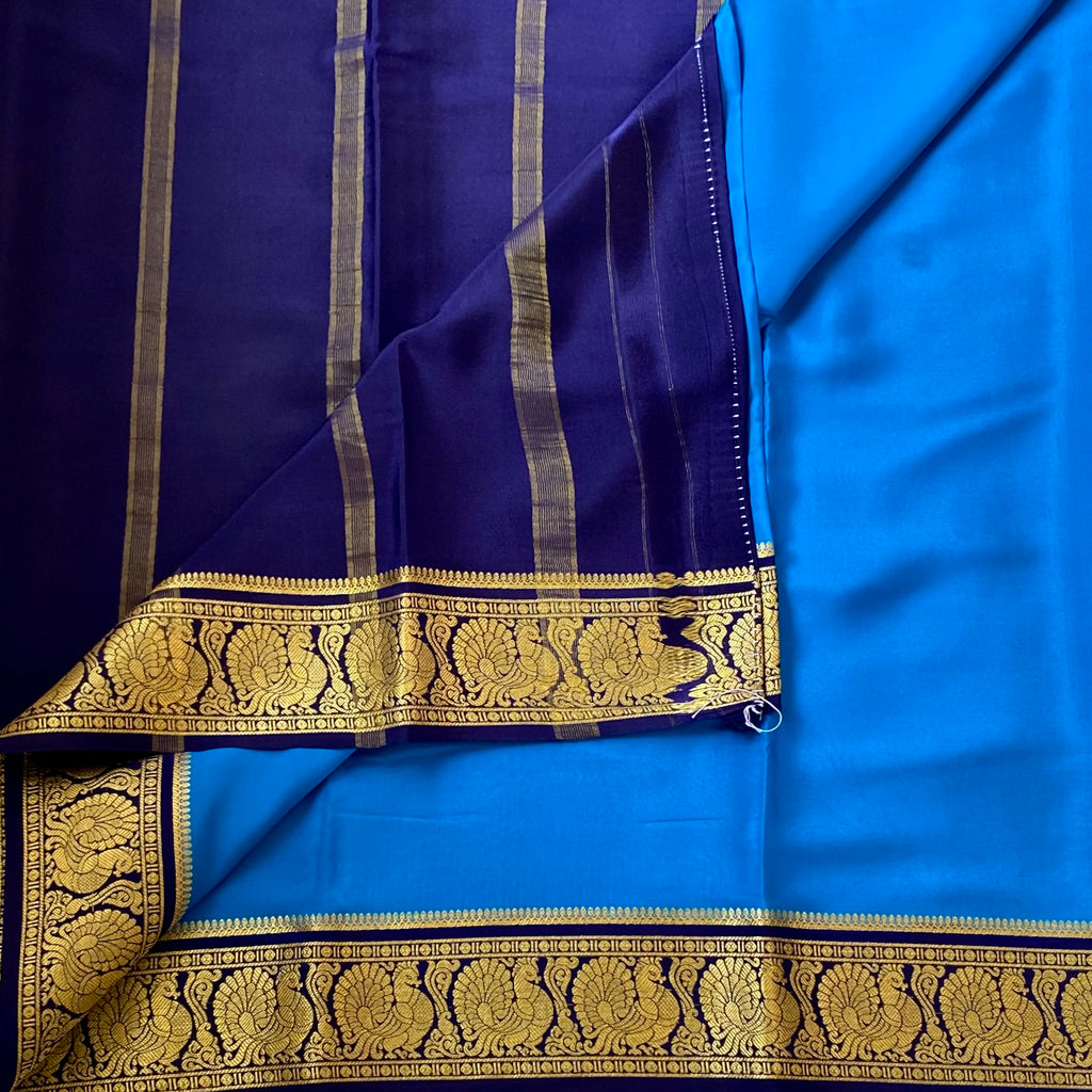 Cobalt Blue Silk Saree With Gold Woven Paisley Border Elegant