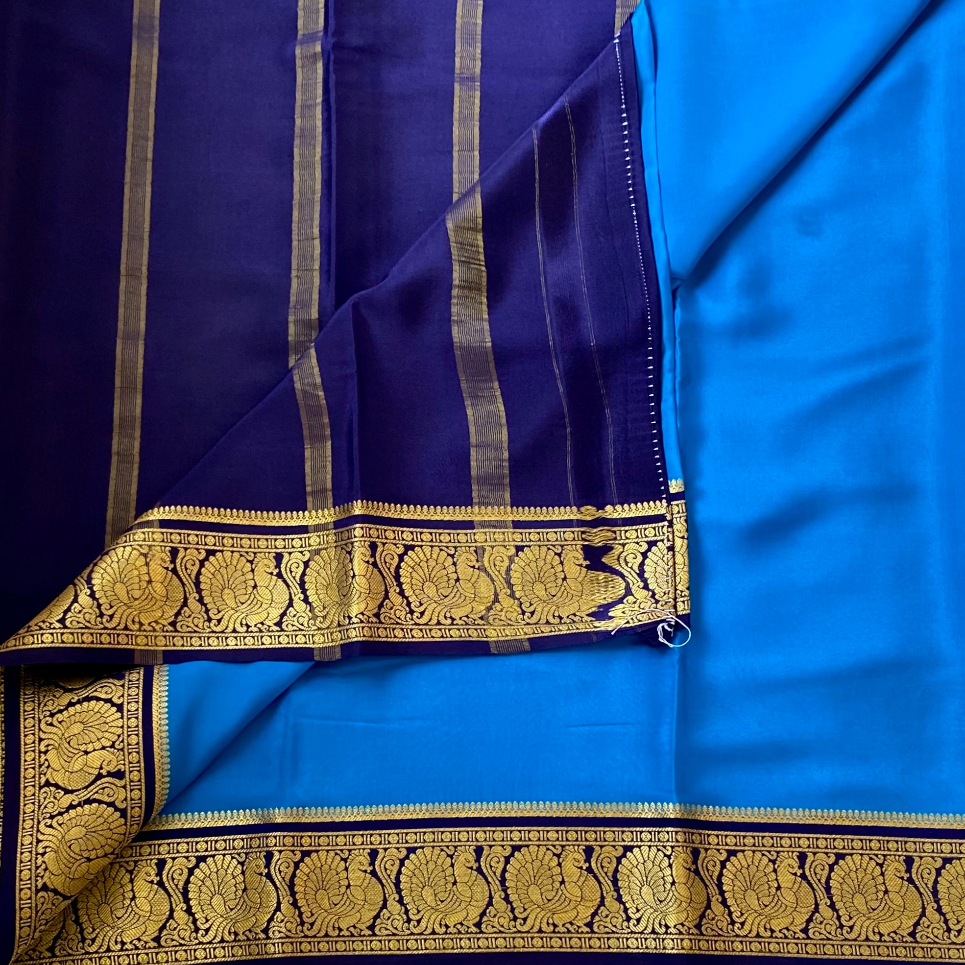 Cobalt Blue Silk Saree With Gold Woven Paisley Border Elegant