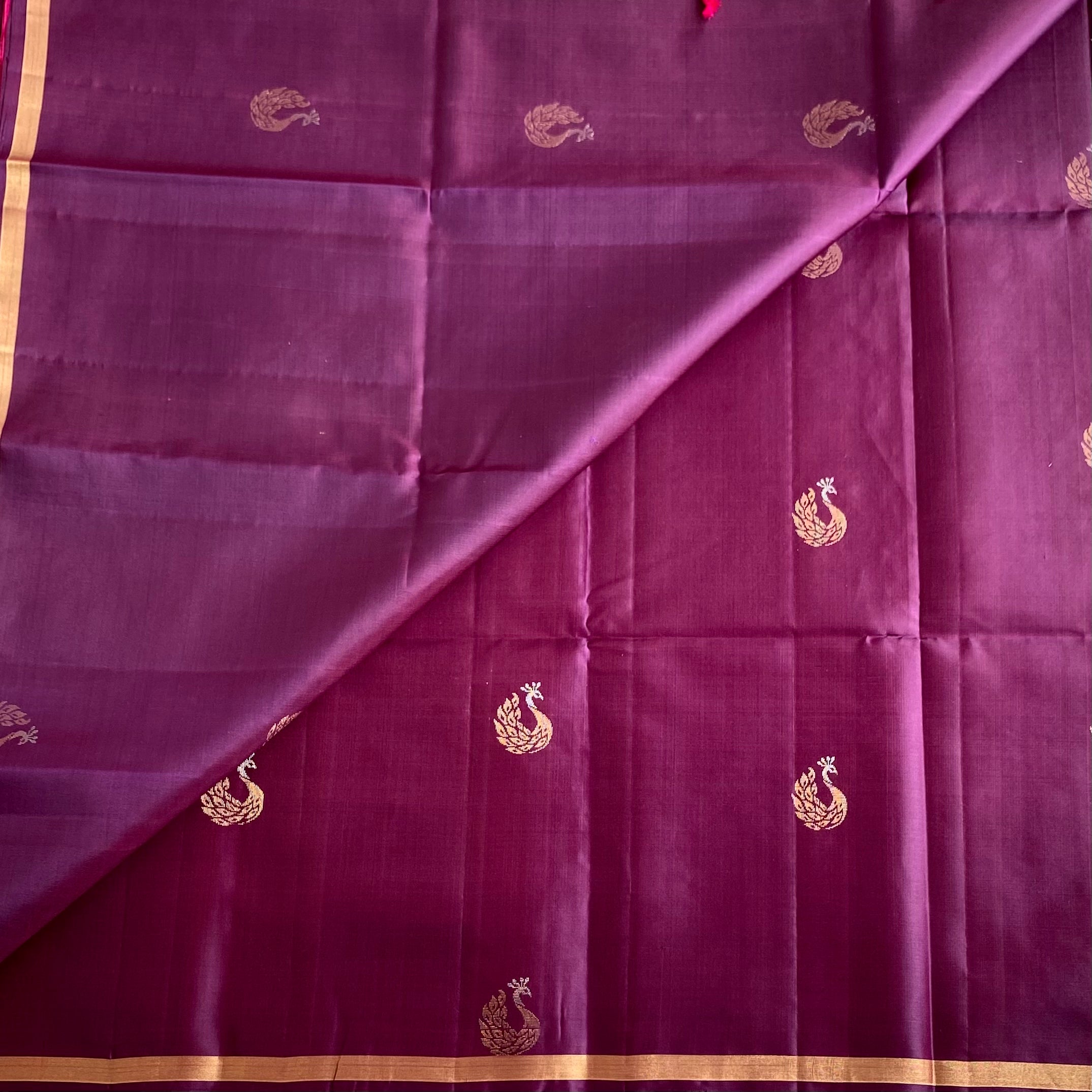 Deep Plum Designer Pure Silk Saree With Rani Pink Pallu