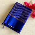 Cobalt Blue Zari Striped Saree With Gold Border And Tassels
