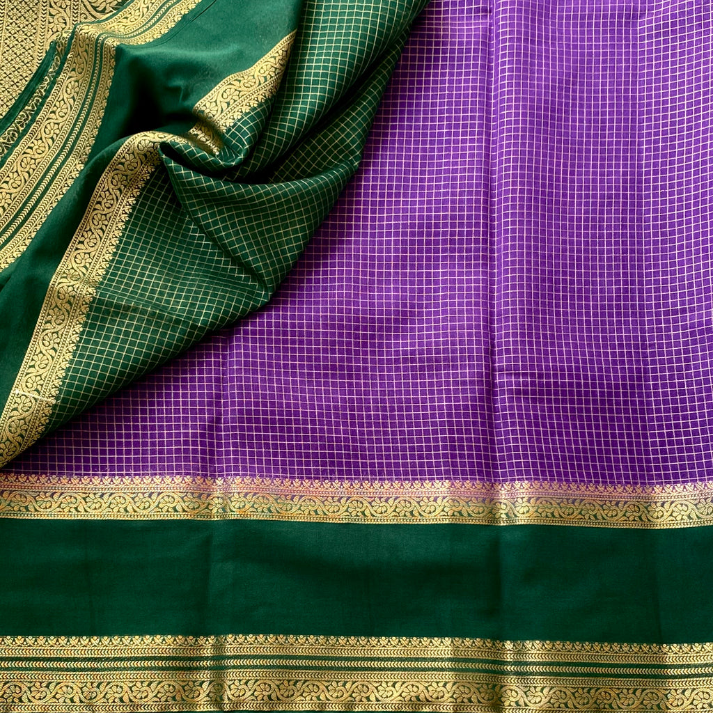 Royal Purple Saree Emerald Pallu Gold Zari Brocade Bridal Collection