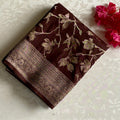 Chestnut Brown Soft Tussar Silk Saree With Antique Gold Pallu