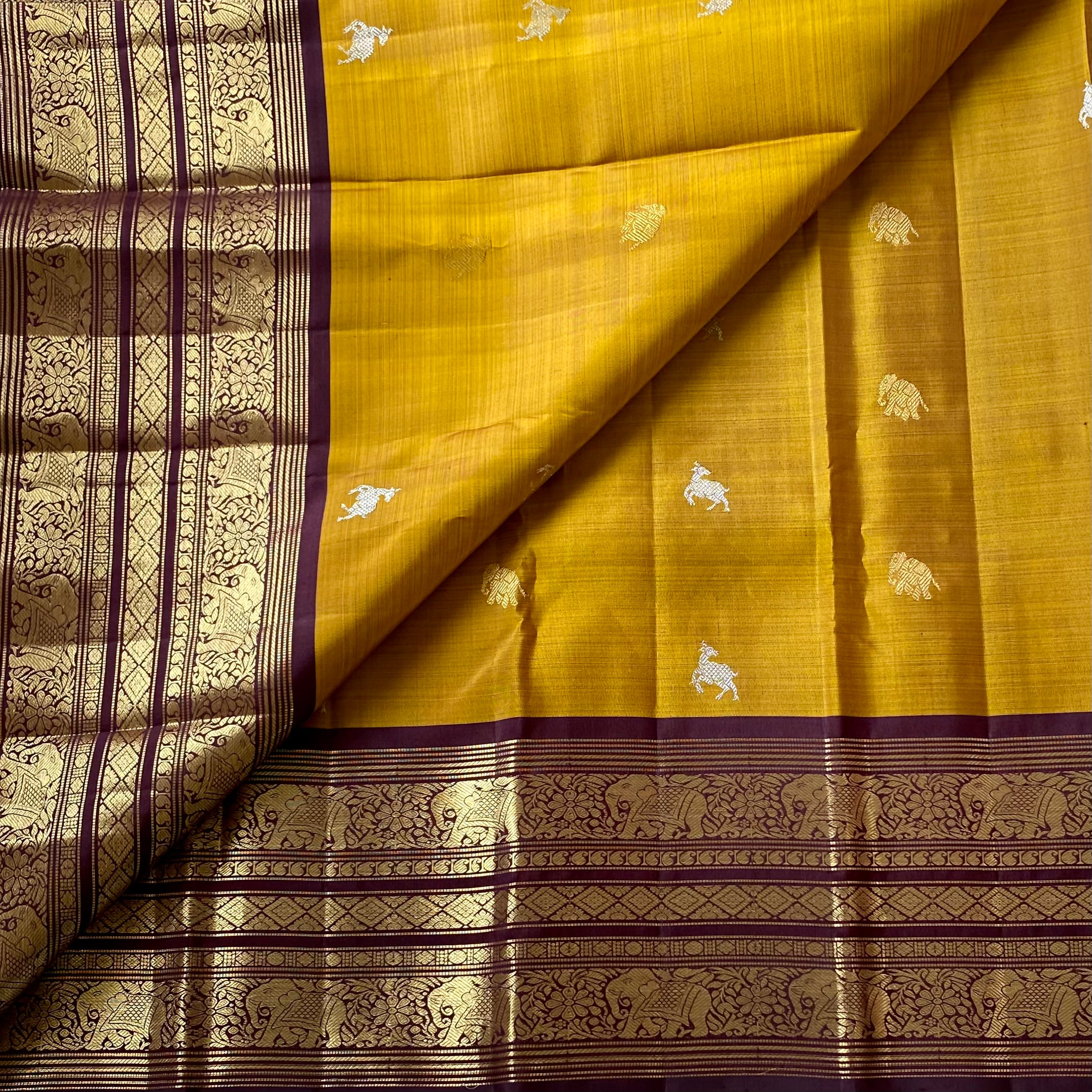 Classic Golden Mustard with Deep Wine Brown Kanjeevaram Masterpiece