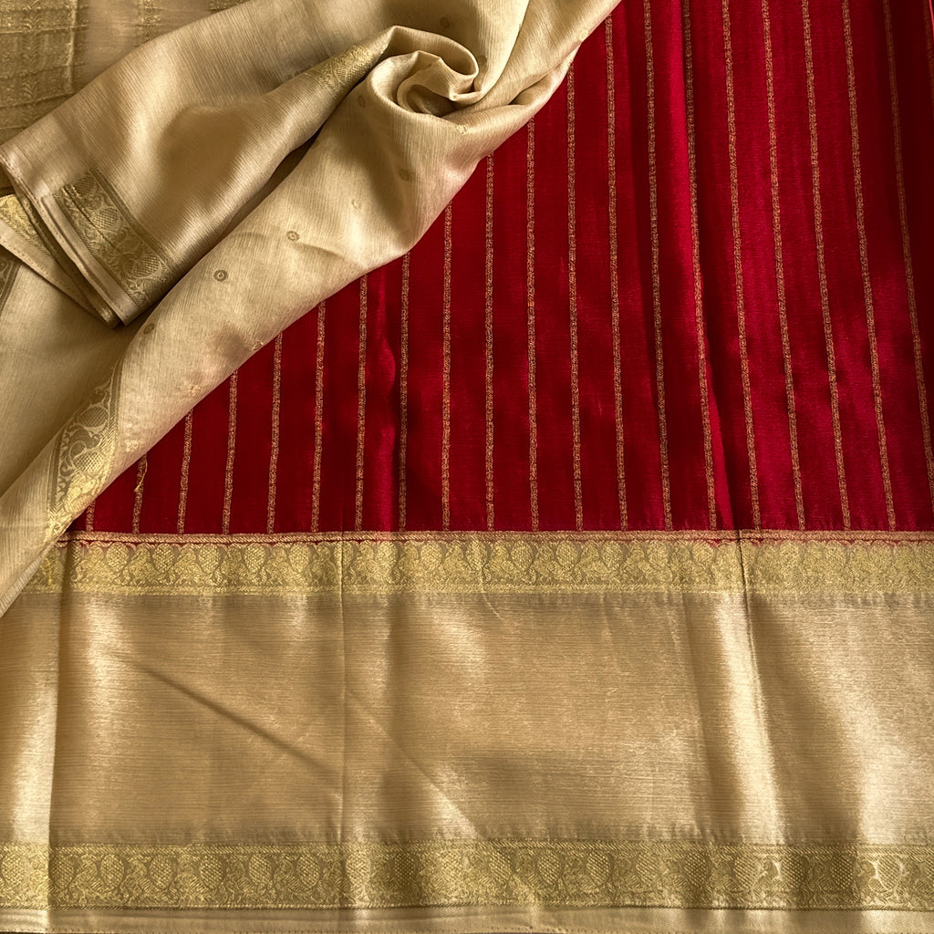 Elegant Champagne Gold Silk Saree with Deep Magenta Zari Pallu