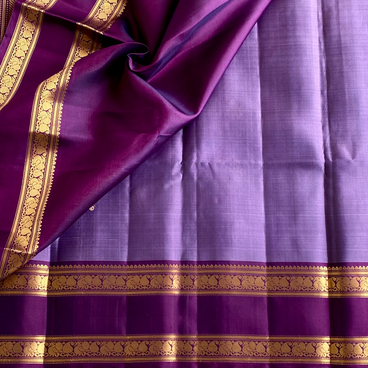Metallic Lavender Designer Pure Silk Saree With Violet Purple Pallu