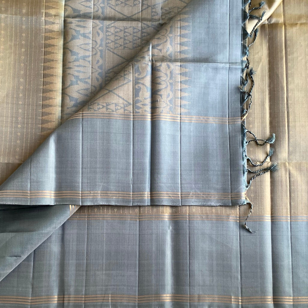 Rare Slate Grey Designer Pure Silk Sare With Pastel Powder Blue Pallu