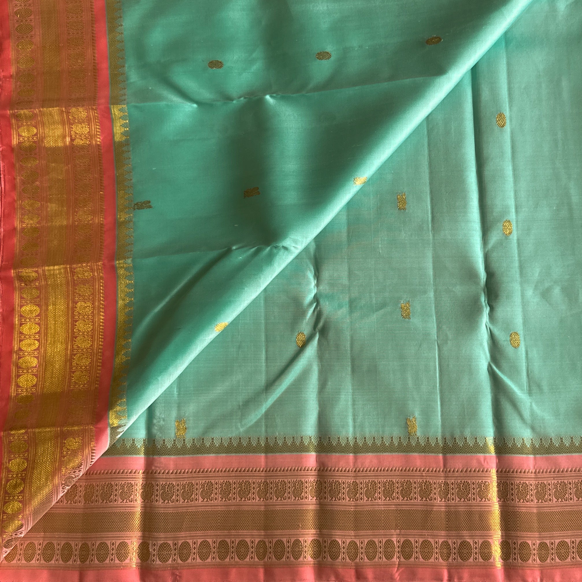 Dreamy pastel Sea blue with rose pink designer Kanjeevaram silk