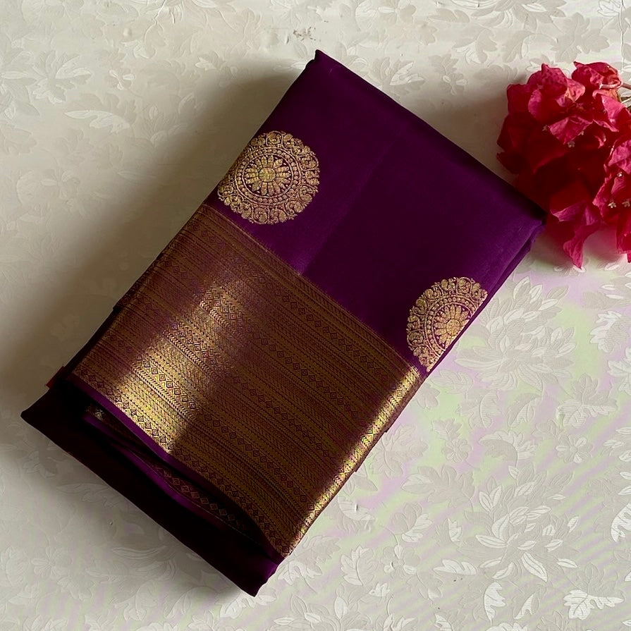 Rich Magenta Designer Pure Silk Saree With Antique Gold Border