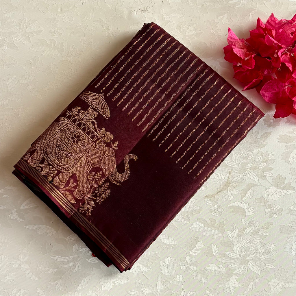 Deep Maroon Designer Pure Silk Saree With Antique Gold Pallu