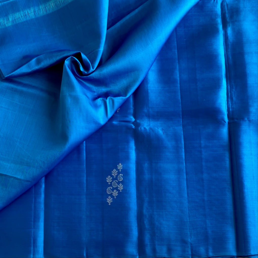 Metallic Blue Designer Pure Silk Saree With Antique Zari  Pallu