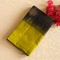 Vintage Black With Chartreuse Olive Designer Handwoven Pure Silk