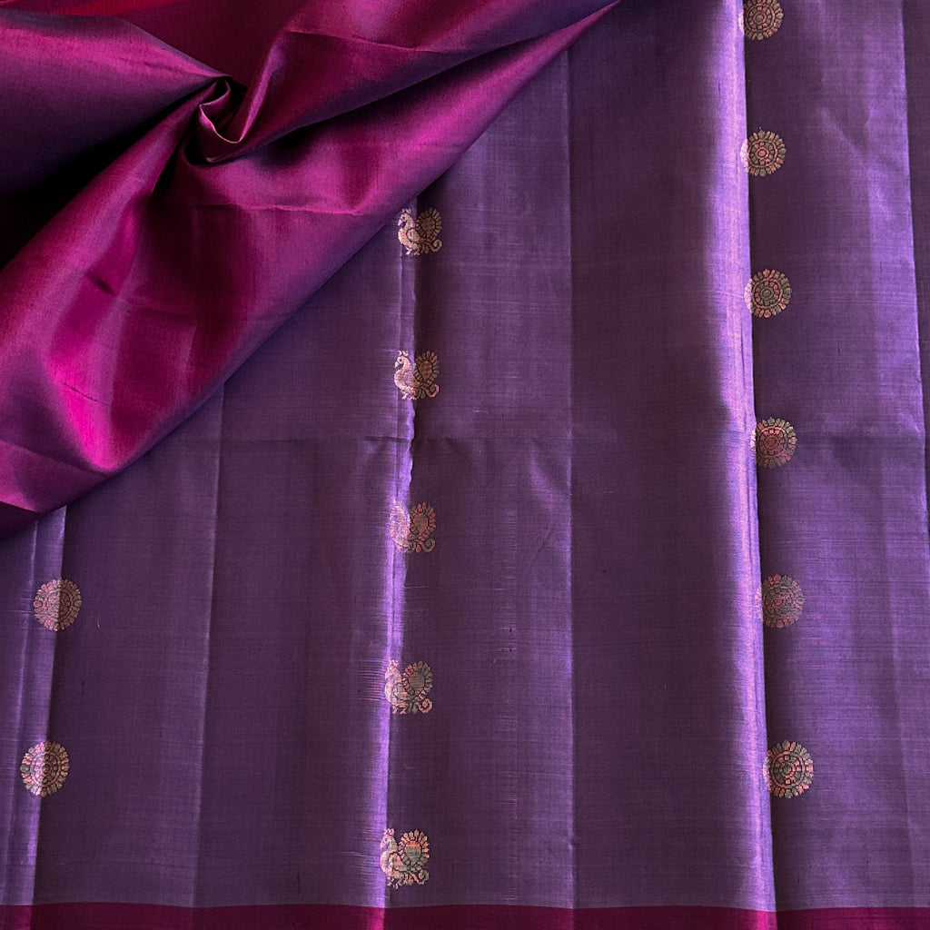 Orchid Purple Magenta Pallu Silk Saree Gold Brocade Tassel Fringe
