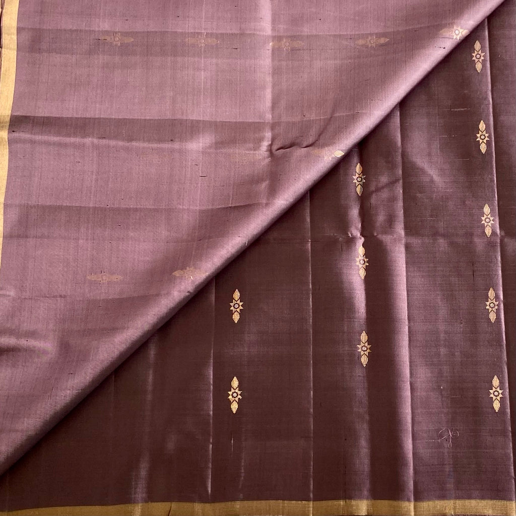 Deep Plum Designer Pure Silk Saree With Antique Gold Pallu