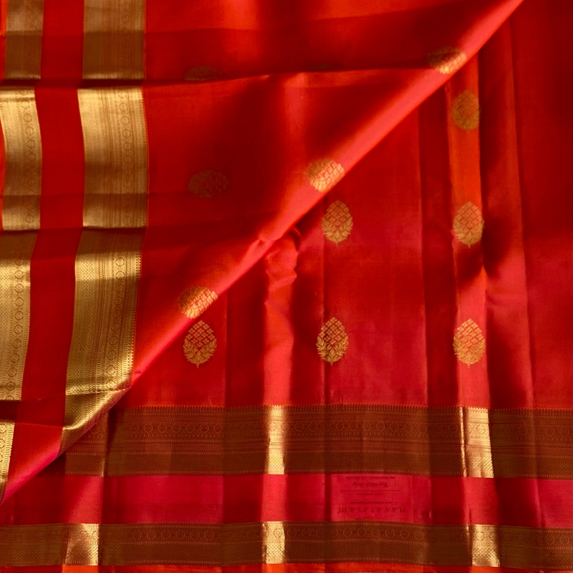 Vibrant Kanakambari Orange Designer Pure Silk Saree With Retta Petta Borders