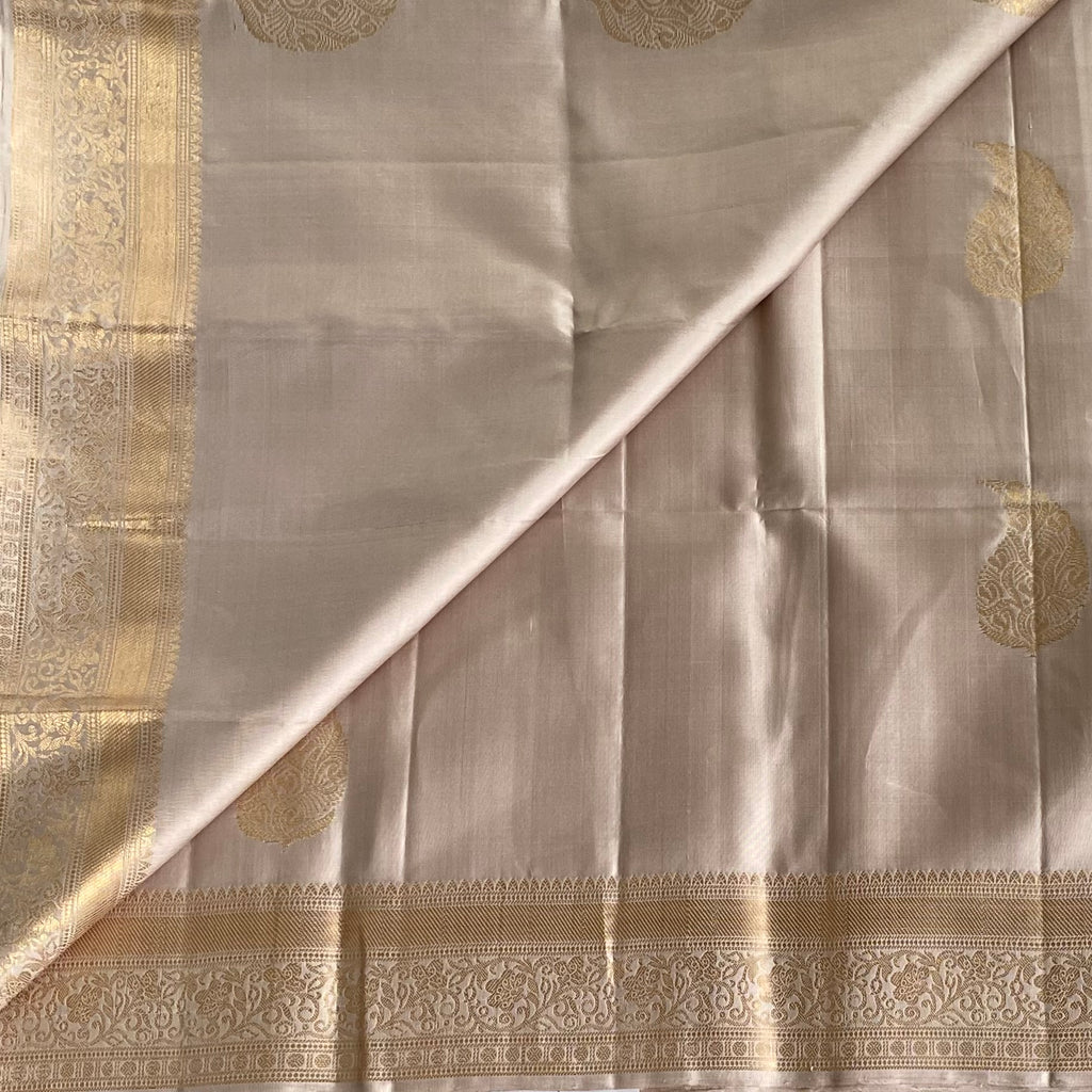 Champagne Designer Pure Silk Saree With Antique Gold Border