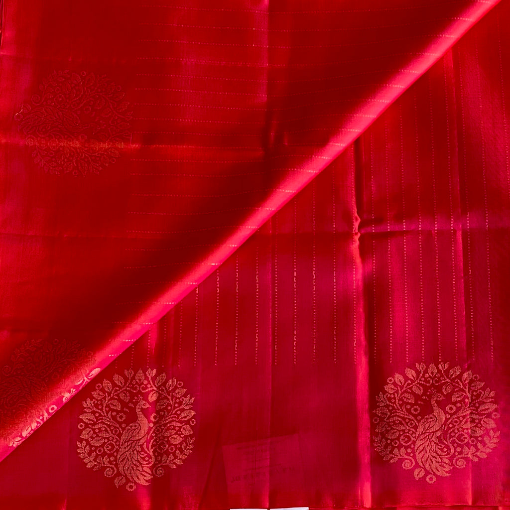 Rani Pink And Tangerine Orange Designer Pure Silk Saree With Gold Zari