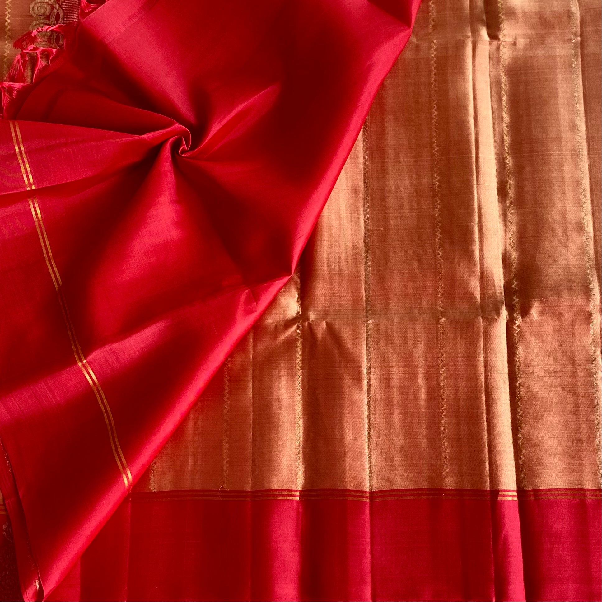 Rani Pink And Copper Designer Pure Silk Saree With Zari Border