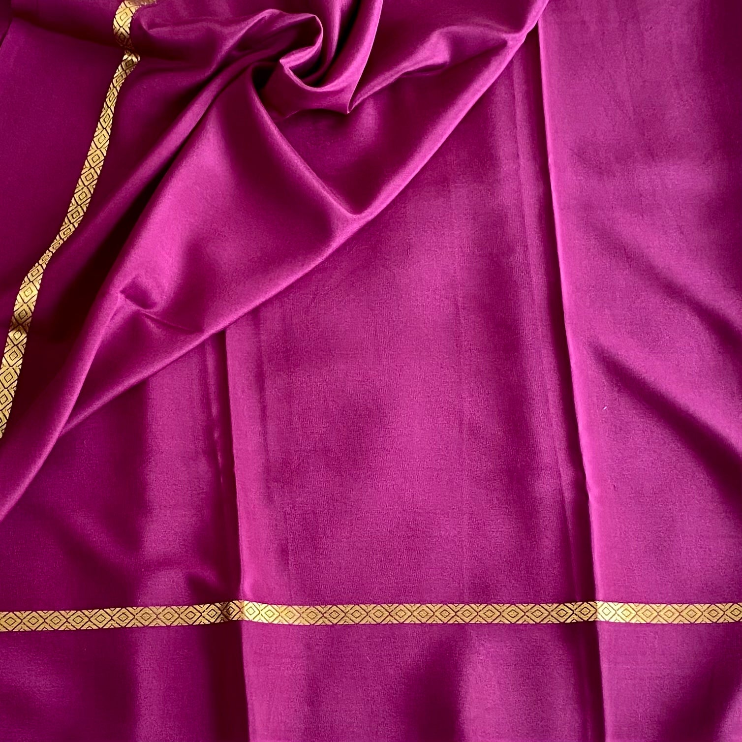 Deep Wine Mysore Crepe Silk Saree With Metallic Gold Border
