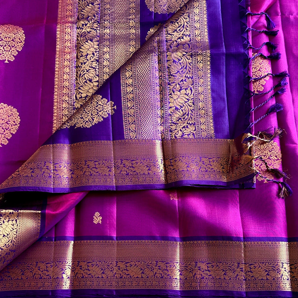 Royal Magenta Designer Pure Silk with Indio Purple Zari Border Contrast Pallu