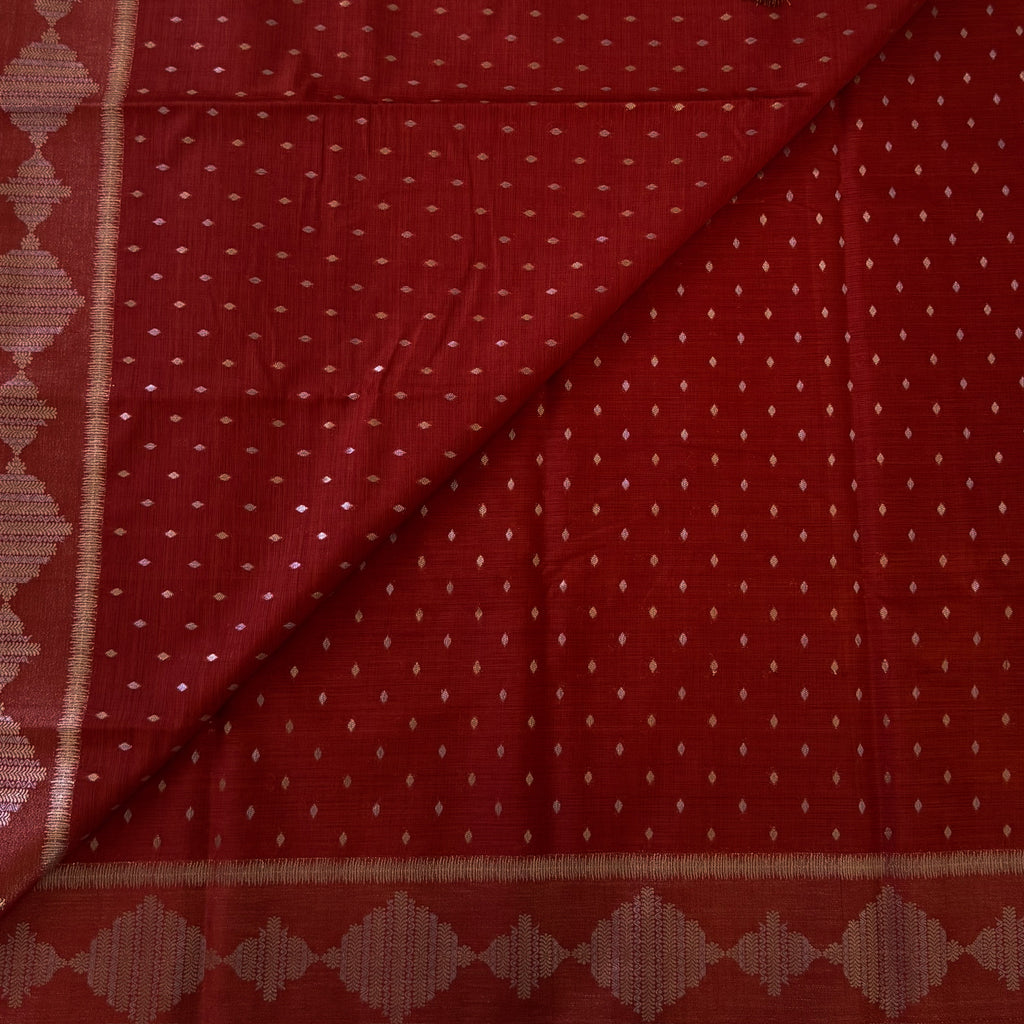 Burnt Orange Brocade Zari Saree Diamond Buti Tassel Pallu Elegant