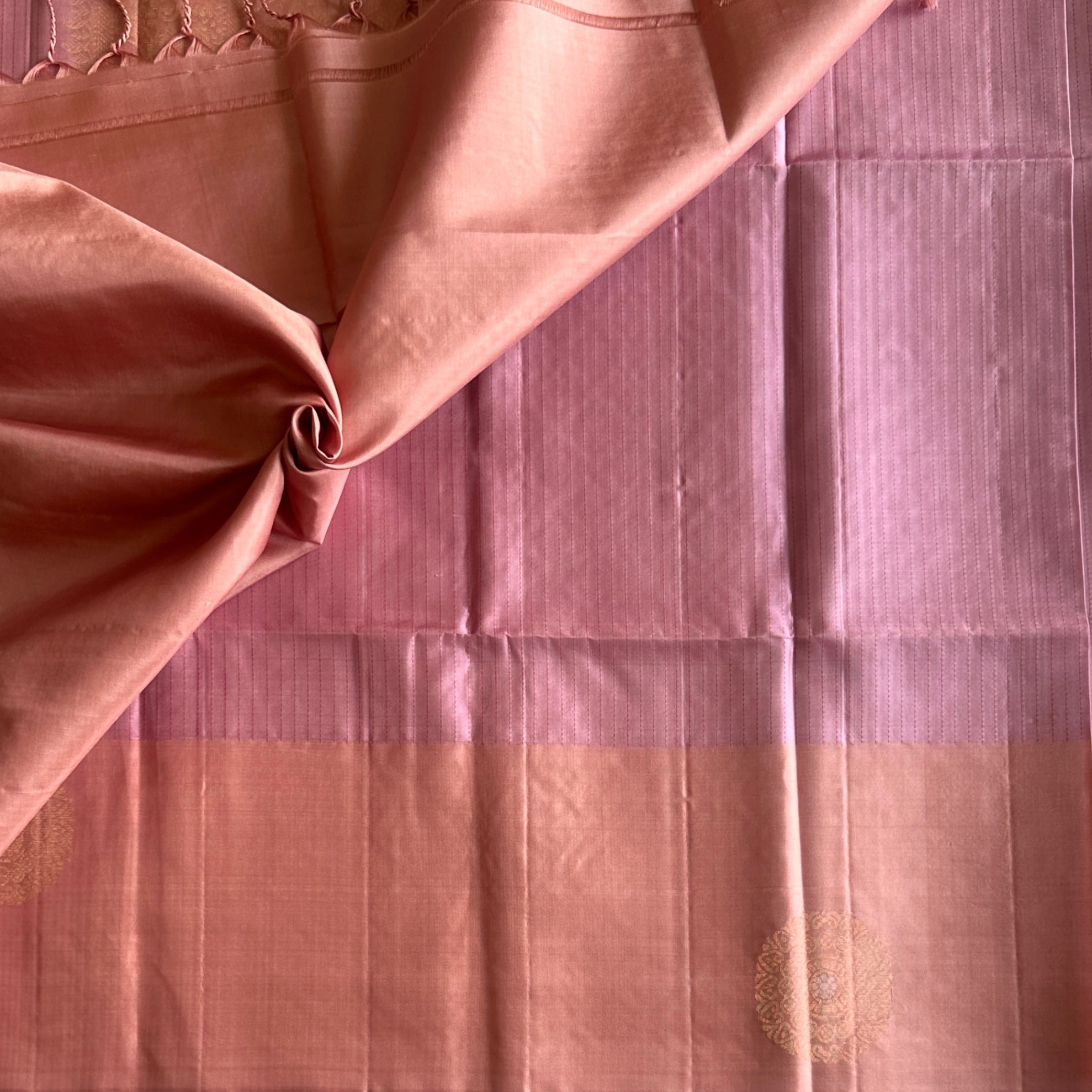 Dusty Rose Silk Brocade Saree Antique Gold Floral Zari Work